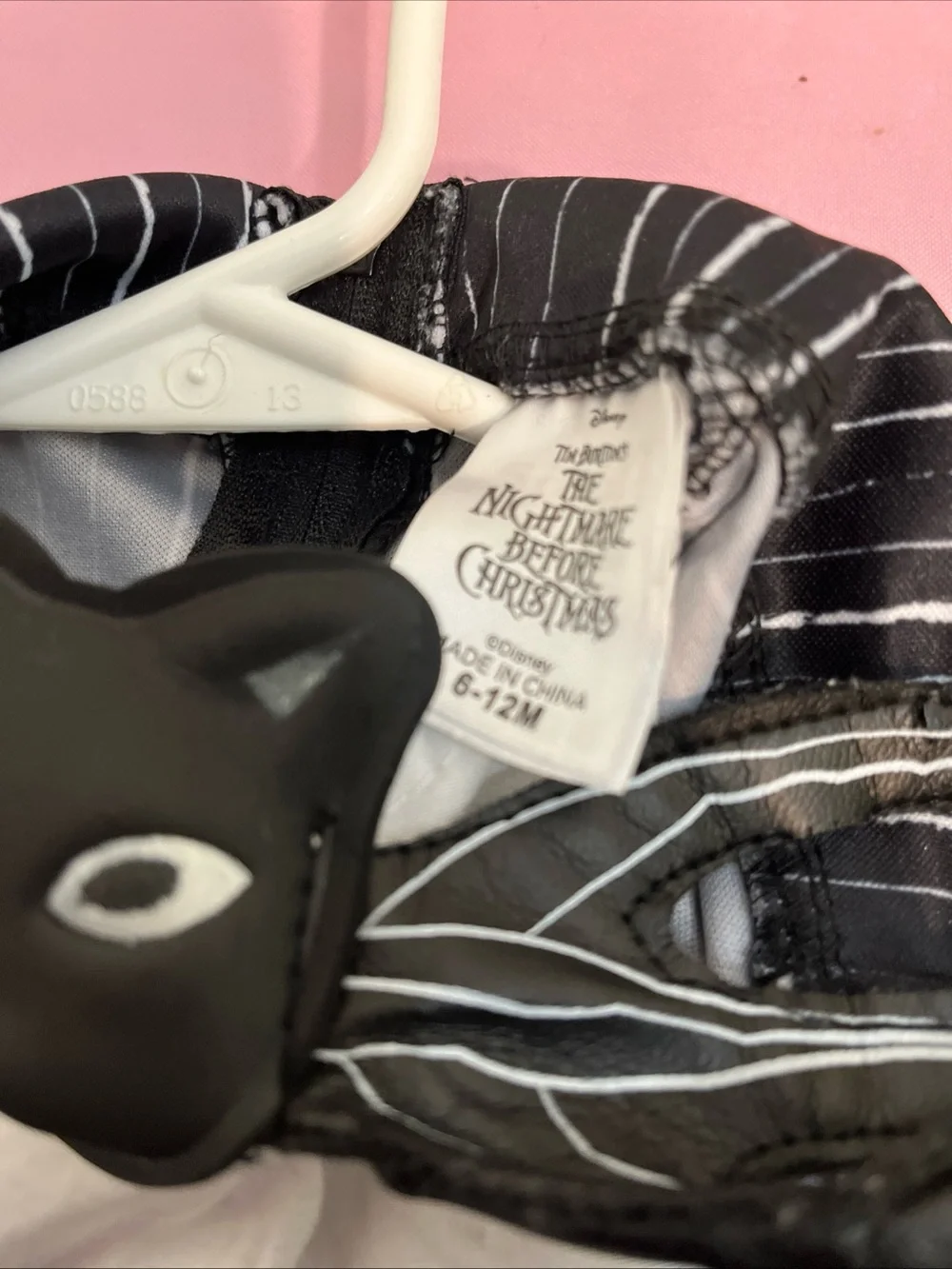 Black Pinstripe Jack Skellington Costume Onesie with Mask - Picture 3 of 4